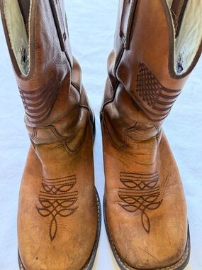 Texas Boots Brown Leather Western Cowboy Boots Square Toe US 9 EU 40